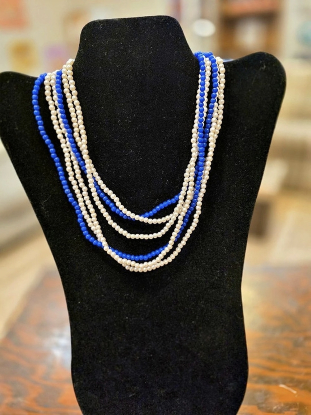 Layered Vintage Blue & White Beaded Necklace